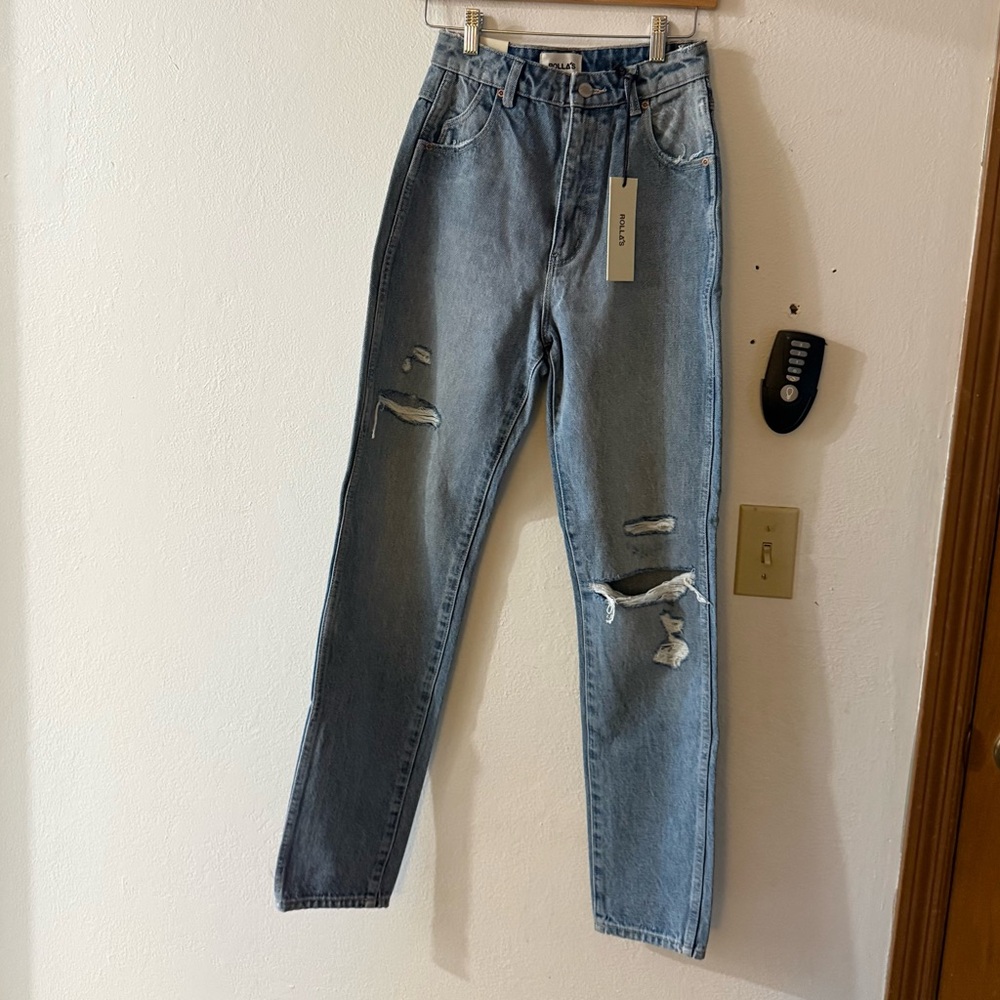 NWT Rolla’s Elle Super High Rise relaxed fit jeans in Garage Blue, SIZE 24 NWT